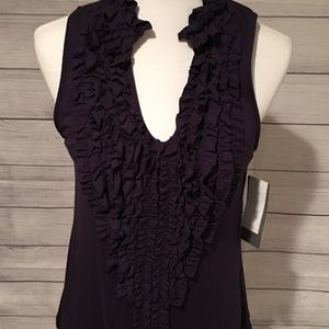 Yummy Tummy Sleeveless Shaping Ruffle Top in Navy